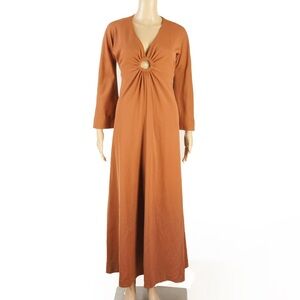 Elegant Burnt Orange Long Sleeve Dress